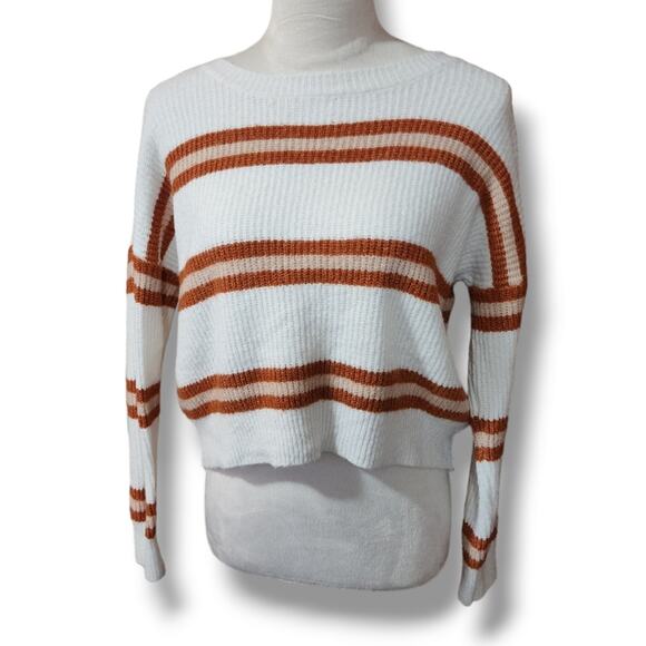 Hazel Moon Sweaters - Hazel Moon Striped Cropped Pullover Acrylic Knit Sweater
